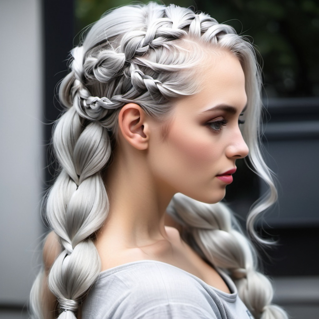 Braided Long Ice Silver Hair