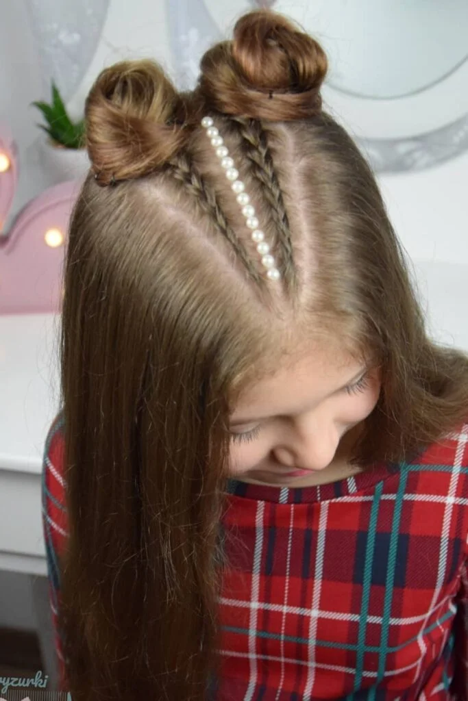 Braided Space Buns with Pearl Accents