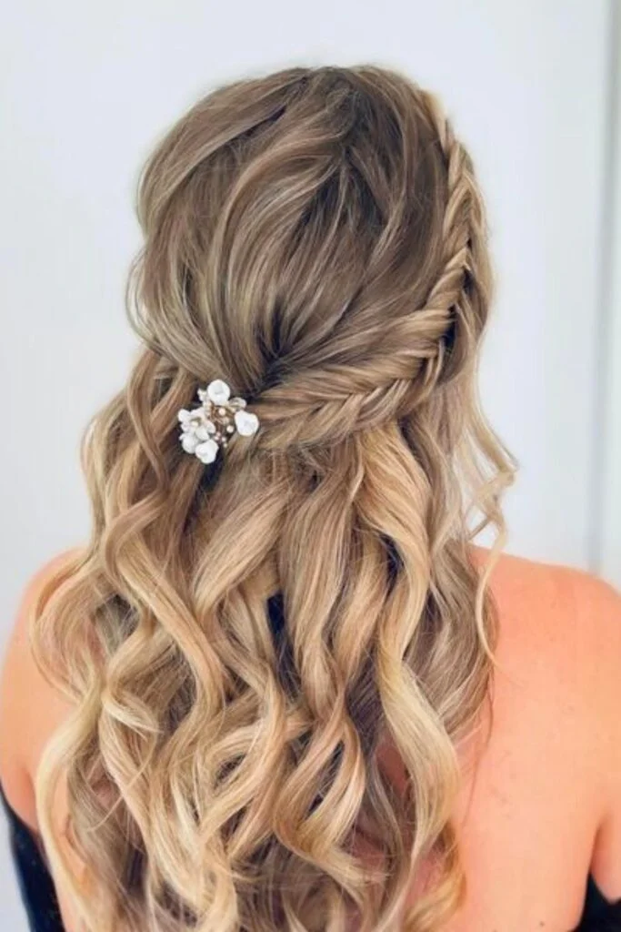 Fishtail Braid with Floral Accent