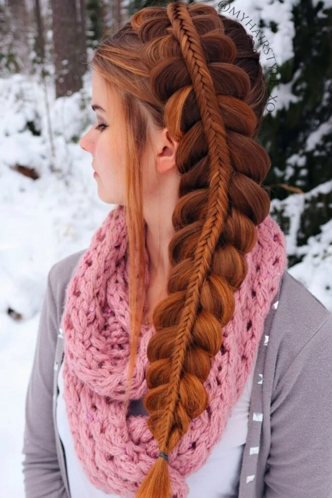 Floral Fishtail Braid with Waves