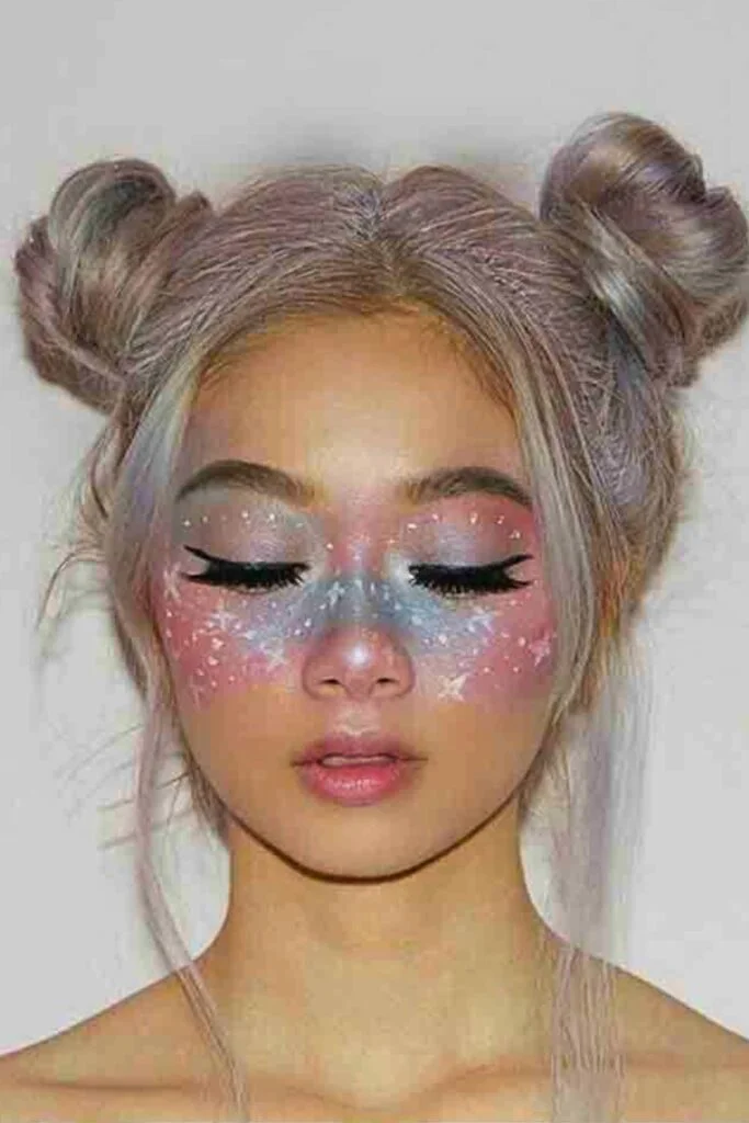 Frosted Space Buns with Pastel Makeup