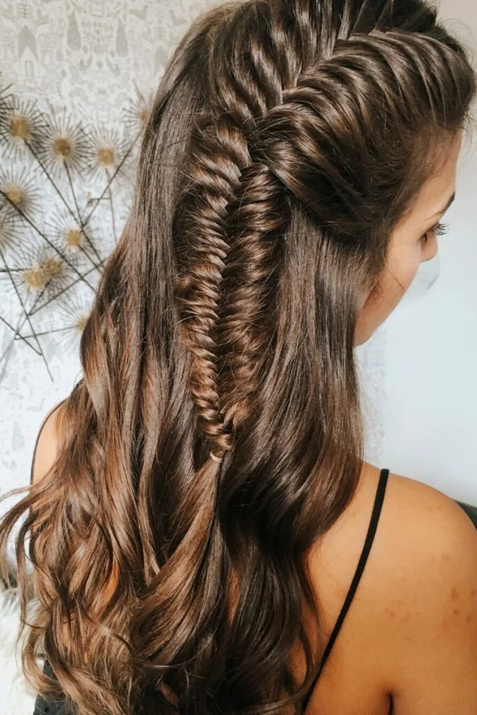 Half-Up Fishtail Braid with Curls