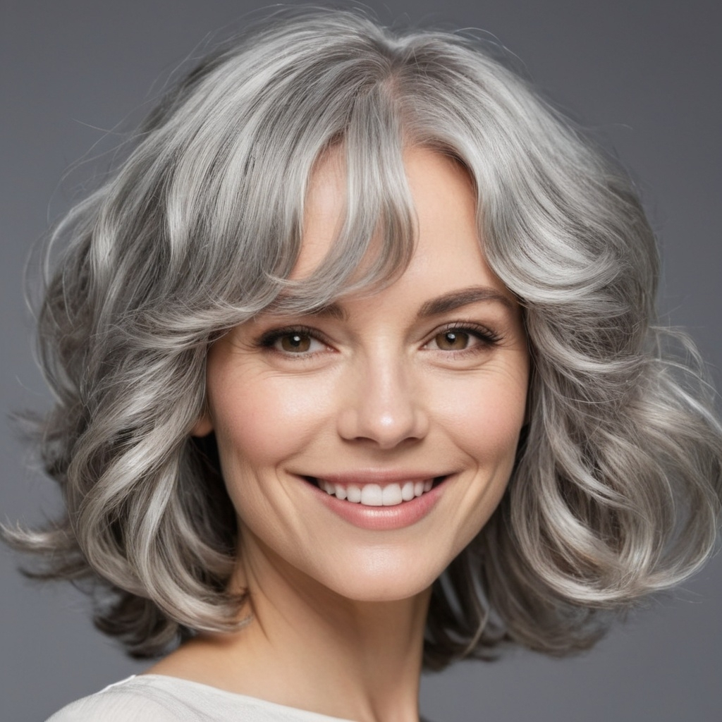 Long Silver Bob with Wispy Bangs