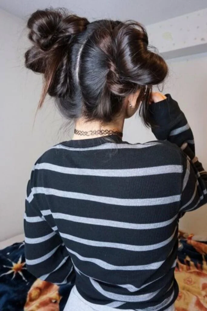 Messy Space Buns with a Chic Twist