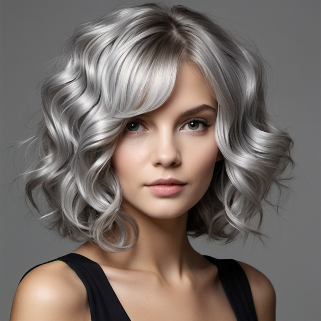 Metallic Silver Waves at Medium Length Silver Hair Color Ideas