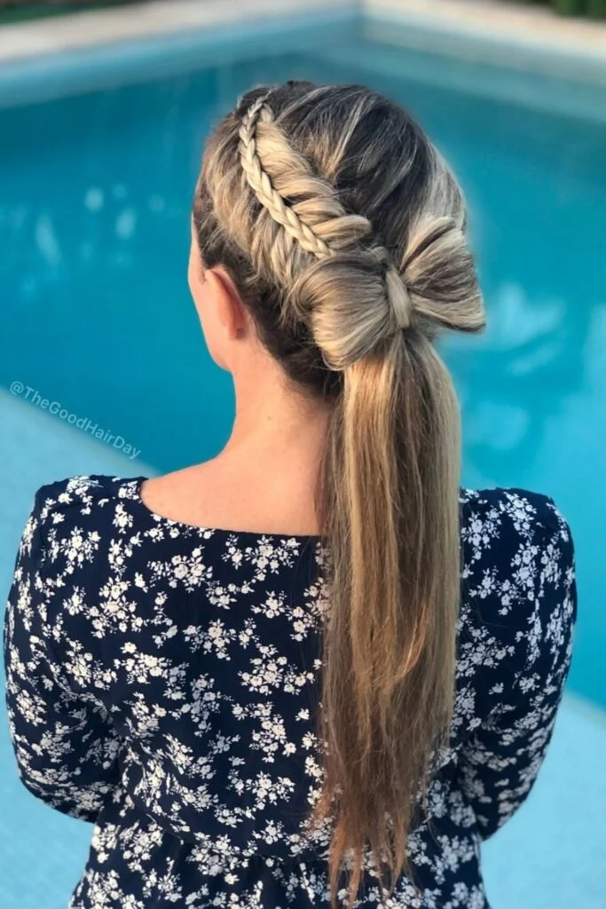 Side Fishtail Braid with Bow Accent