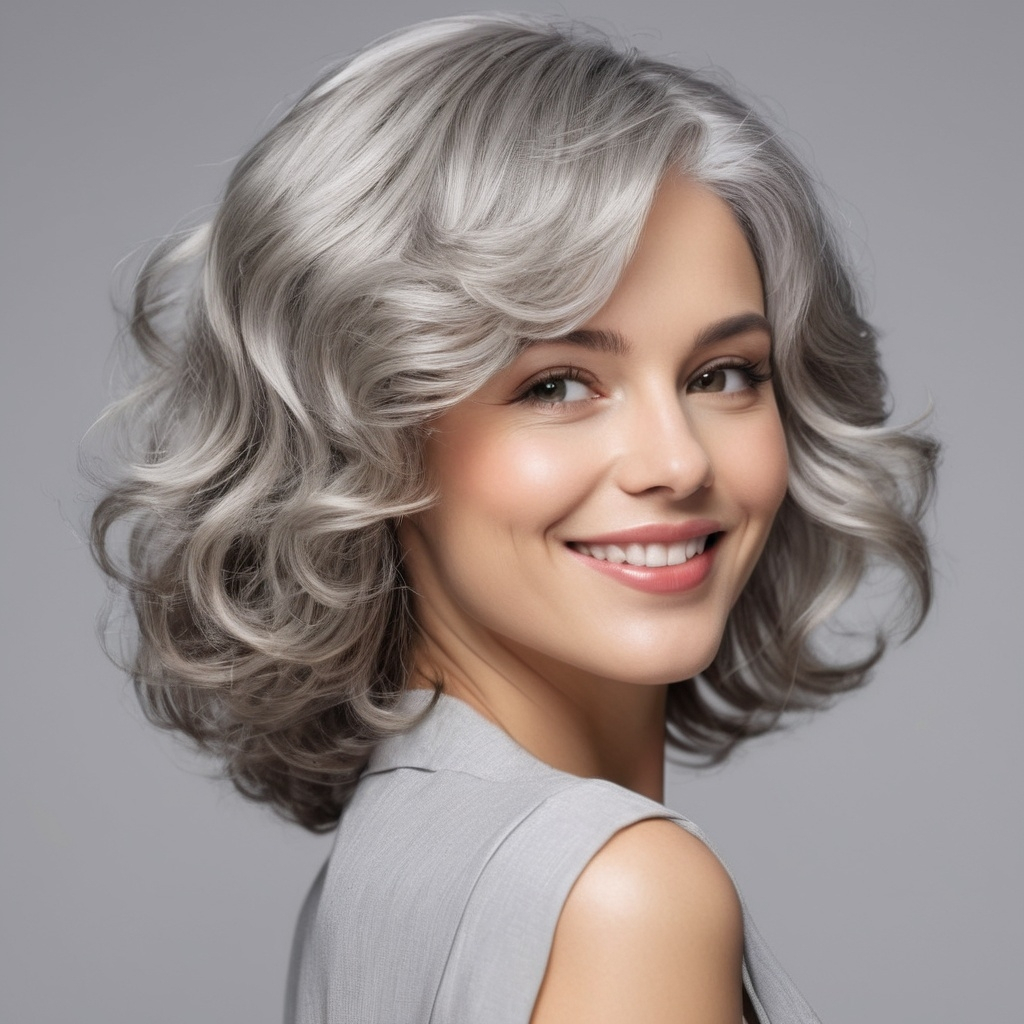 Side-Swept Bangs on a Silver Bob