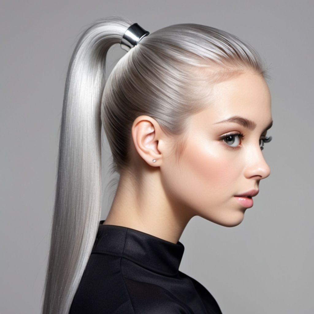 Sleek Chrome Silver Ponytail