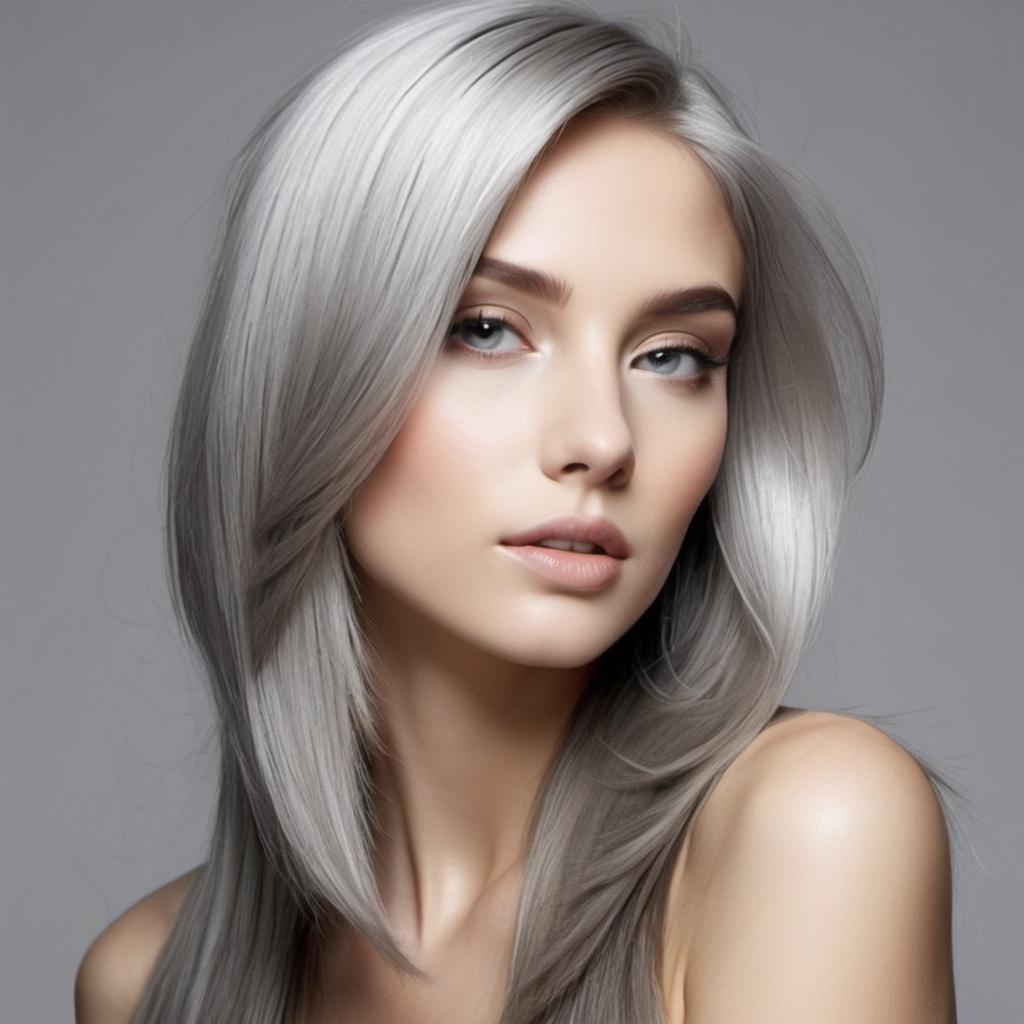 Angled Silver Bob with Fringe for Fine Hair