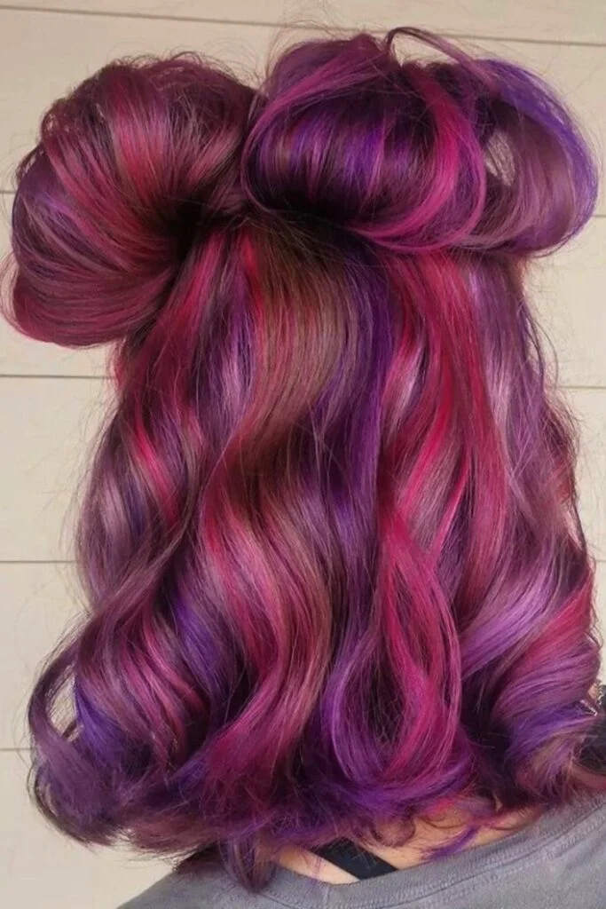 Vivid Rainbow Space Buns with Waves