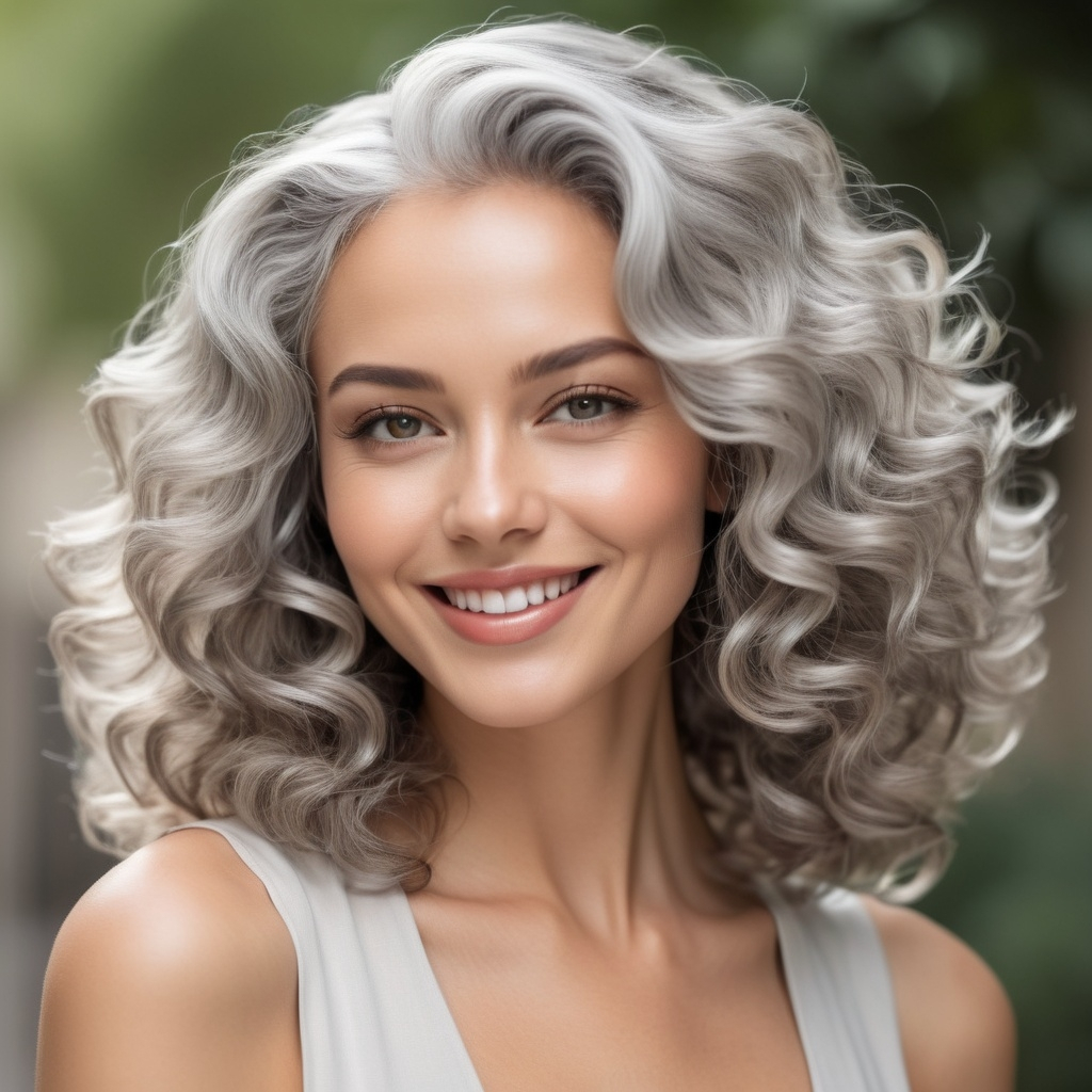 Voluminous Shoulder-Length Silver Curls