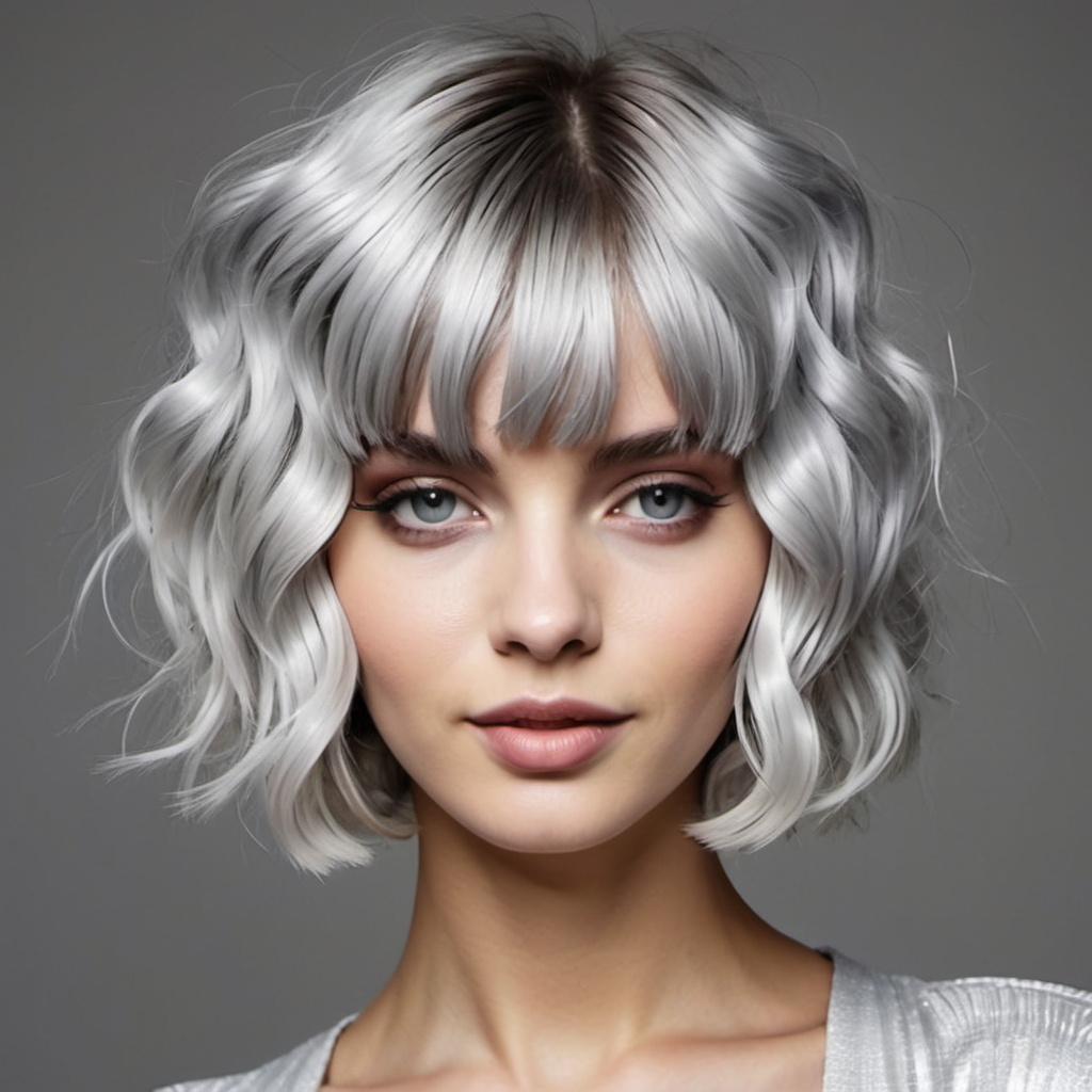 Wavy Silver Bob with Fringe