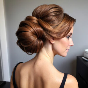 Swept-Up Cinnamon Chignon Style