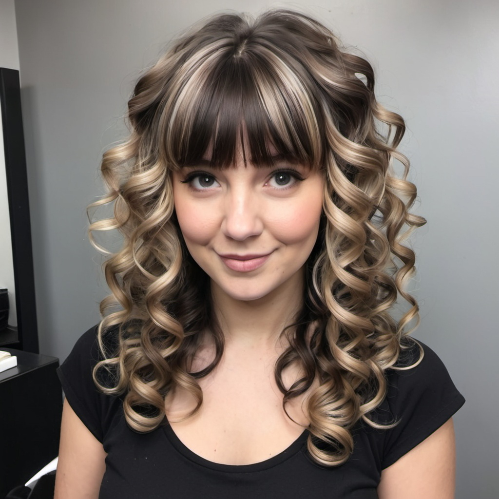 Layered Curls with Curved Bangs