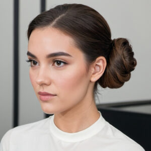 Low Bun with Deep Side Part Style