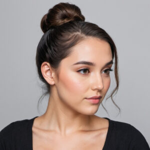 Low Bun with Deep Side Part Style