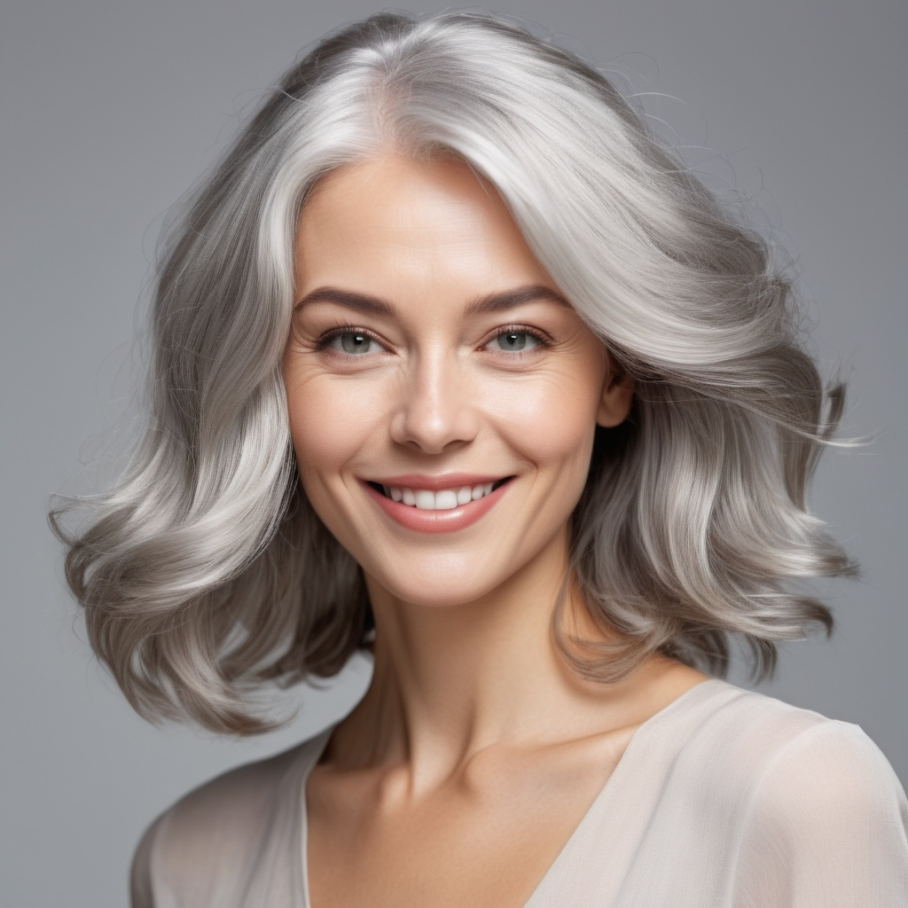 Long Silver Hair with Blunt Fringe