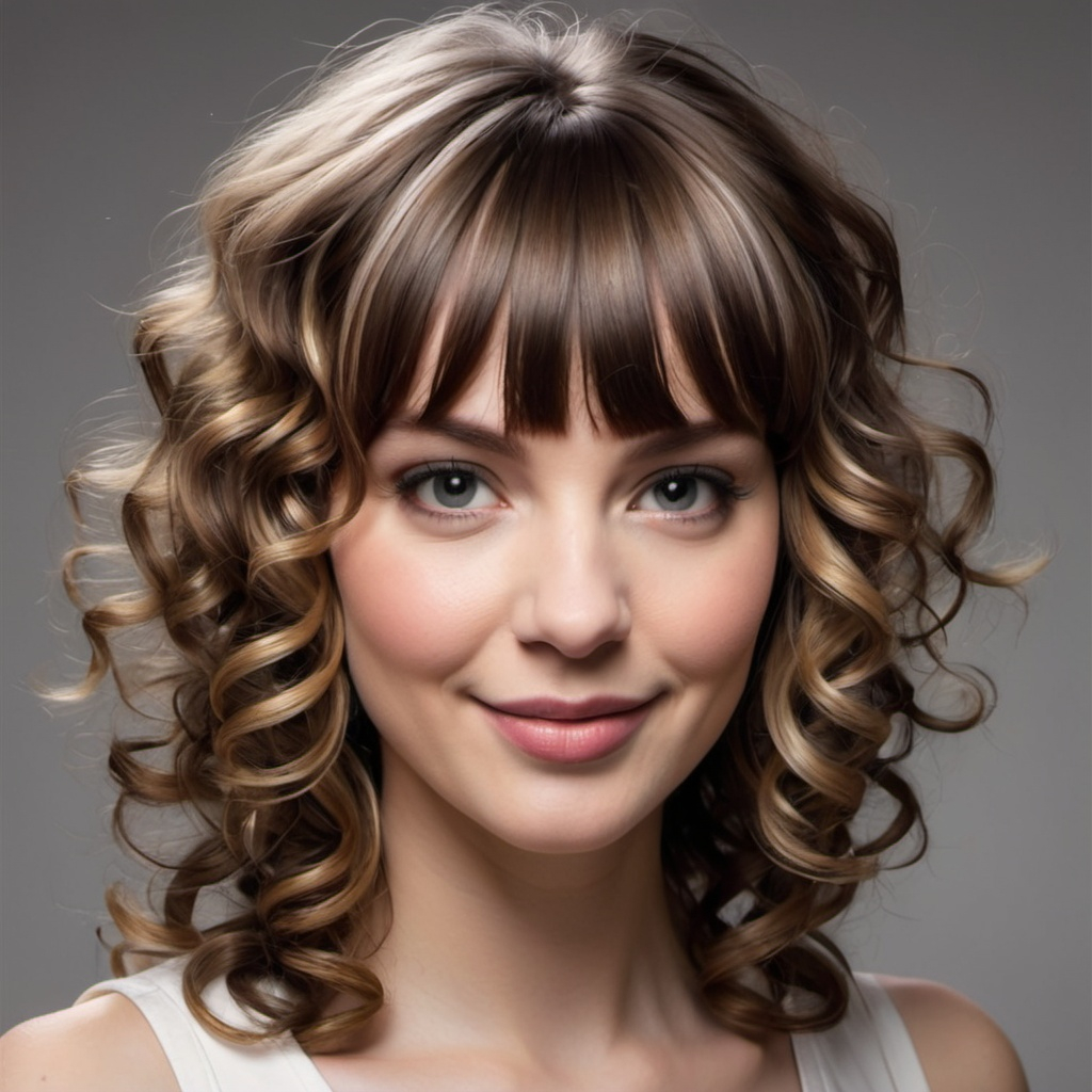 Layered Curls with Curved Bangs